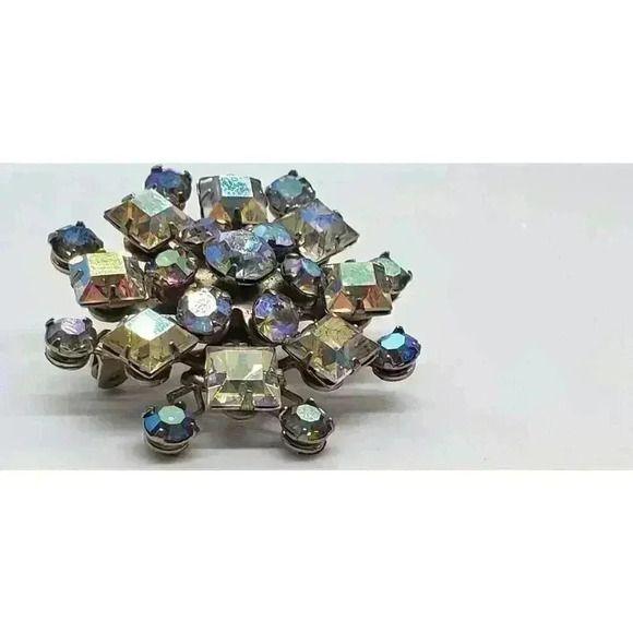 Vintage AB Rhinestone Snowflake Starburst Statement Pin Brooch Atomic MCM - Picture 3 of 6